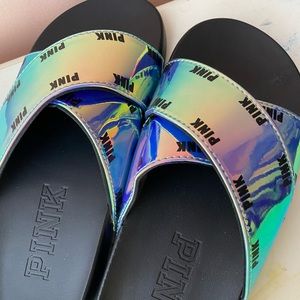 PINK by VS Iridescent Slides Sandals (NWOT)